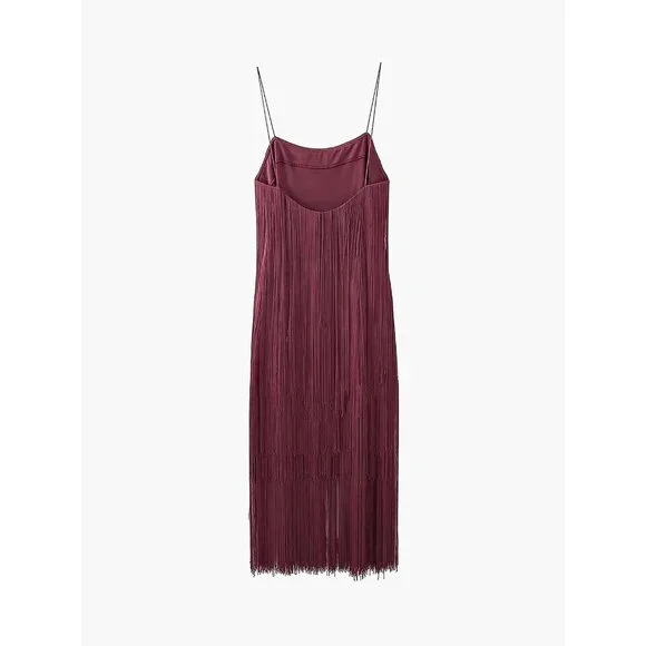NWT Commense Women's Florence Burgundy Fringe Tassel Dress Size XS - Picture 7 of 9